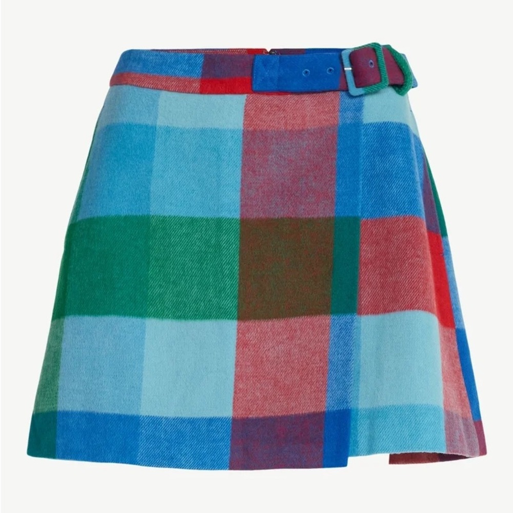 Plaid Mini Skirt with Belt - Multicolor